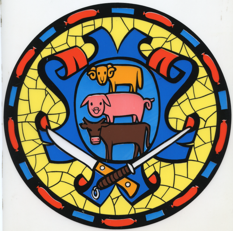 Bekijk detail van "In plastic gedrukt afbeelding van een koe, varken en schaap"