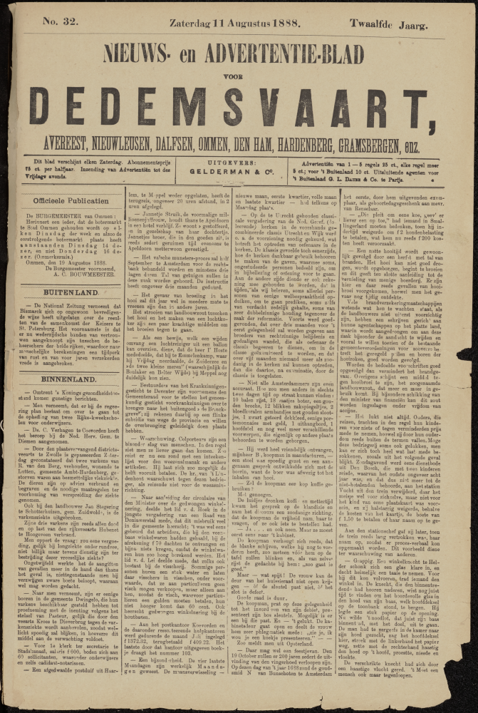 Bekijk detail van "Dedemsvaartsche Courant 11/8/1888 pagina 1 van 4<br xmlns:atlantis="urn:atlantis" />"