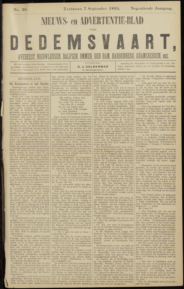 Bekijk detail van "Dedemsvaartsche Courant 7/9/1895 pagina 1 van 4<br xmlns:atlantis="urn:atlantis" />"