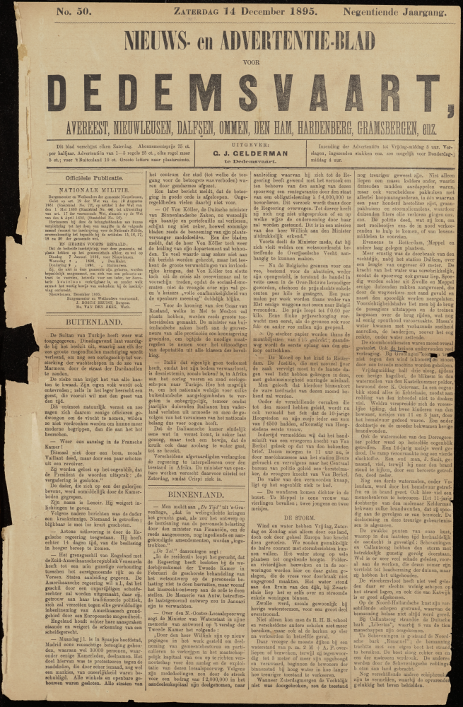 Bekijk detail van "Dedemsvaartsche Courant 14/12/1895 pagina 1 van 4<br xmlns:atlantis="urn:atlantis" />"