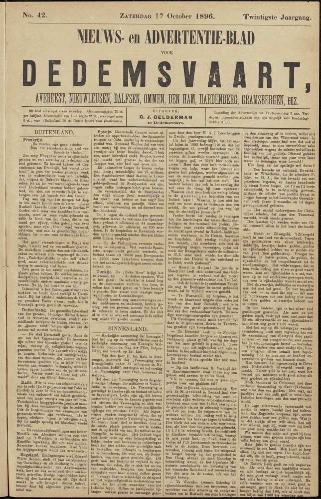 Bekijk detail van "Dedemsvaartsche Courant 17/10/1896 pagina 1 van 4<br xmlns:atlantis="urn:atlantis" />"