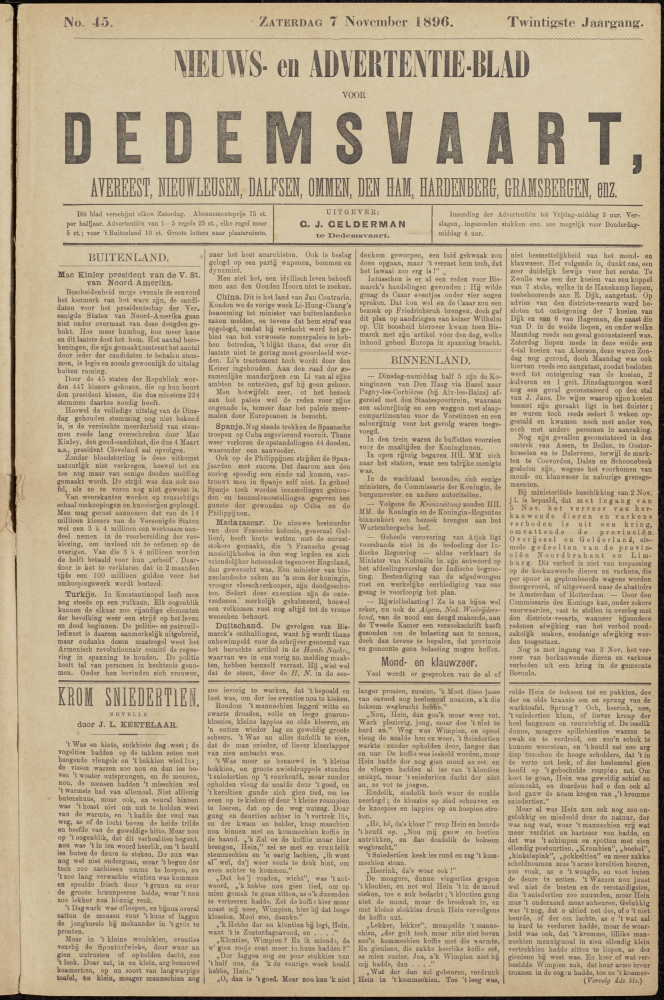 Bekijk detail van "Dedemsvaartsche Courant 7/11/1896 pagina 1 van 4<br xmlns:atlantis="urn:atlantis" />"