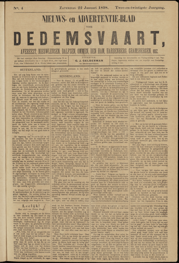 Bekijk detail van "Dedemsvaartsche Courant 22/1/1898 pagina 1 van 4<br xmlns:atlantis="urn:atlantis" />"