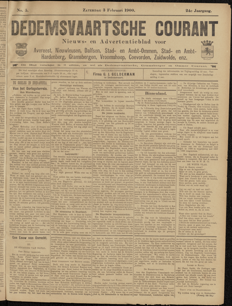 Bekijk detail van "Dedemsvaartsche Courant 3/2/1900 pagina 1 van 4<br xmlns:atlantis="urn:atlantis" />"