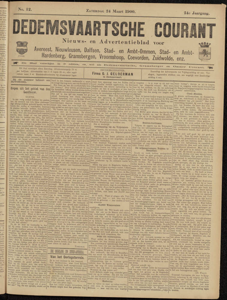 Bekijk detail van "Dedemsvaartsche Courant 24/3/1900 pagina 1 van 6<br xmlns:atlantis="urn:atlantis" />"