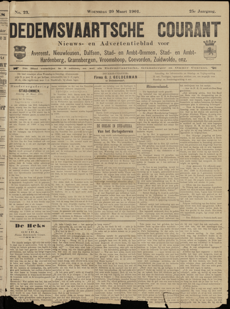 Bekijk detail van "Dedemsvaartsche Courant 20/3/1901 pagina 1 van 2<br xmlns:atlantis="urn:atlantis" />"
