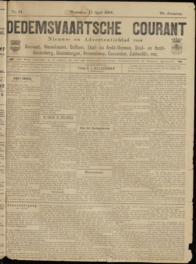 Bekijk detail van "Dedemsvaartsche Courant 17/4/1901 pagina 1 van 2<br xmlns:atlantis="urn:atlantis" />"