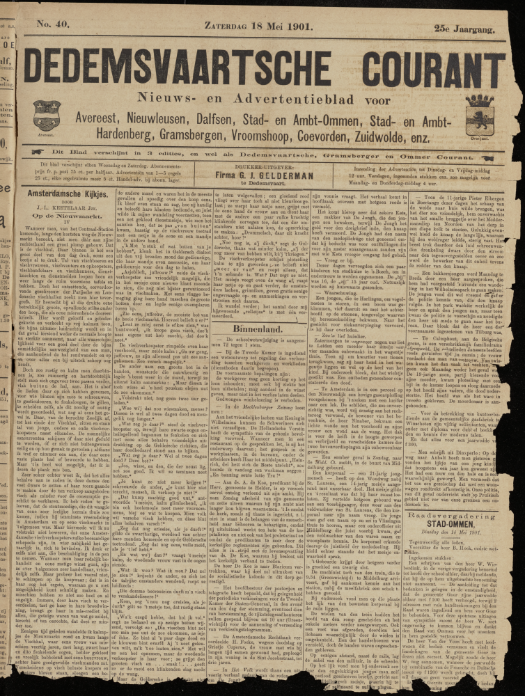 Bekijk detail van "Dedemsvaartsche Courant 18/5/1901 pagina 1 van 4<br xmlns:atlantis="urn:atlantis" />"