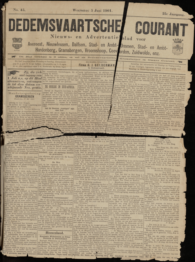 Bekijk detail van "Dedemsvaartsche Courant 5/6/1901 pagina 1 van 2<br xmlns:atlantis="urn:atlantis" />"