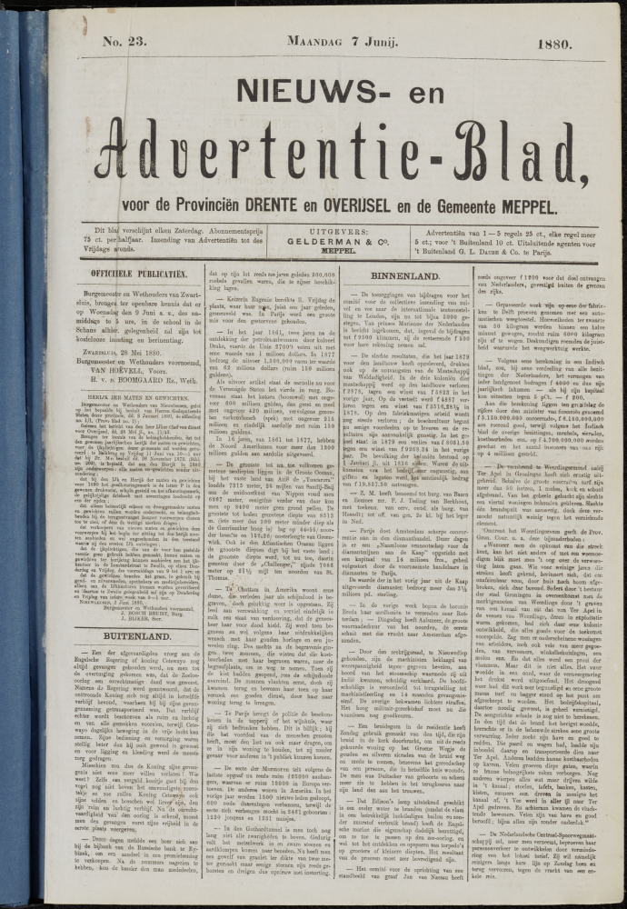 Bekijk detail van "Dedemsvaartsche Courant 7/6/1880 pagina 1 van 4<br xmlns:atlantis="urn:atlantis" />"