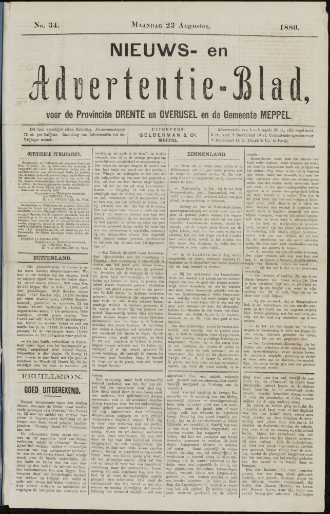 Bekijk detail van "Dedemsvaartsche Courant 23/8/1880 pagina 1 van 4<br xmlns:atlantis="urn:atlantis" />"