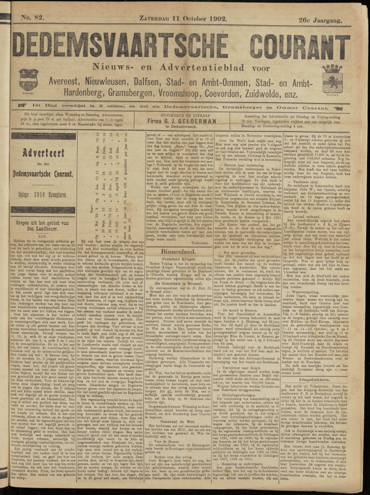 Bekijk detail van "Dedemsvaartsche Courant 11/10/1902 pagina 1 van 6<br xmlns:atlantis="urn:atlantis" />"