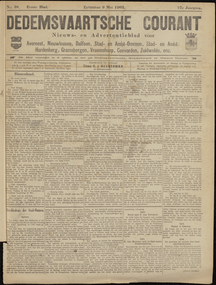 Bekijk detail van "Dedemsvaartsche Courant 9/5/1903 pagina 1 van 6<br xmlns:atlantis="urn:atlantis" />"