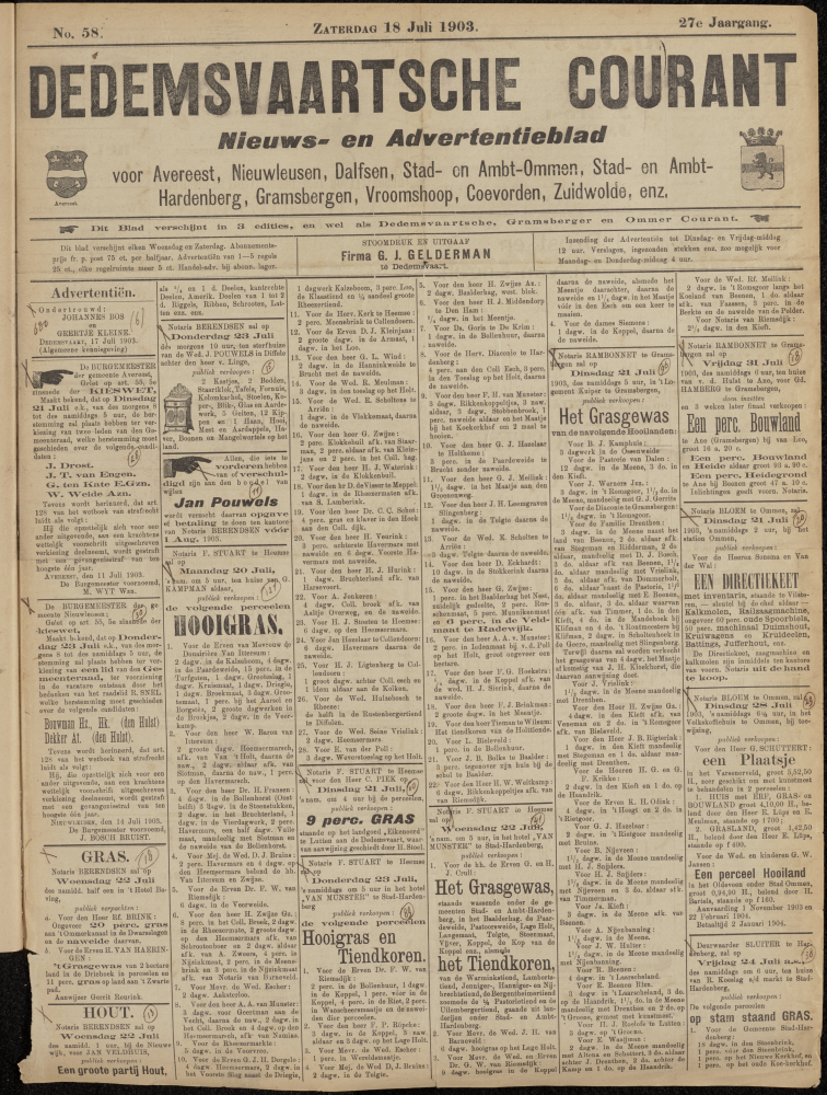 Bekijk detail van "Dedemsvaartsche Courant 18/7/1903 pagina 1 van 8<br xmlns:atlantis="urn:atlantis" />"