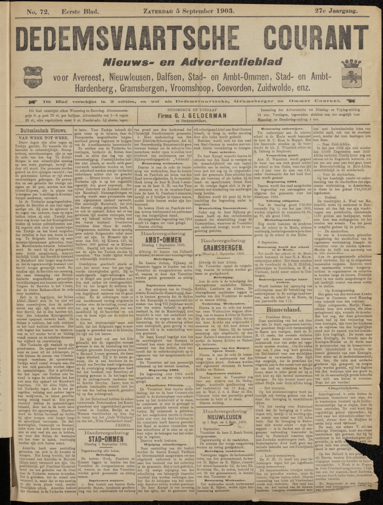 Bekijk detail van "Dedemsvaartsche Courant 5/9/1903 pagina 1 van 6<br xmlns:atlantis="urn:atlantis" />"
