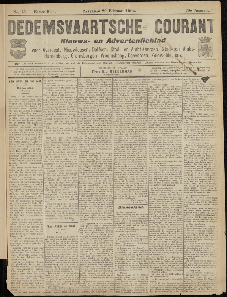 Bekijk detail van "Dedemsvaartsche Courant 20/2/1904 pagina 1 van 6<br xmlns:atlantis="urn:atlantis" />"