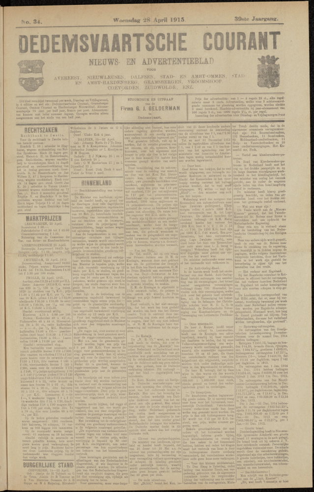 Bekijk detail van "Dedemsvaartsche Courant 28/4/1915 pagina <span class="highlight">1</span> van 4<br xmlns:atlantis="urn:atlantis" />"