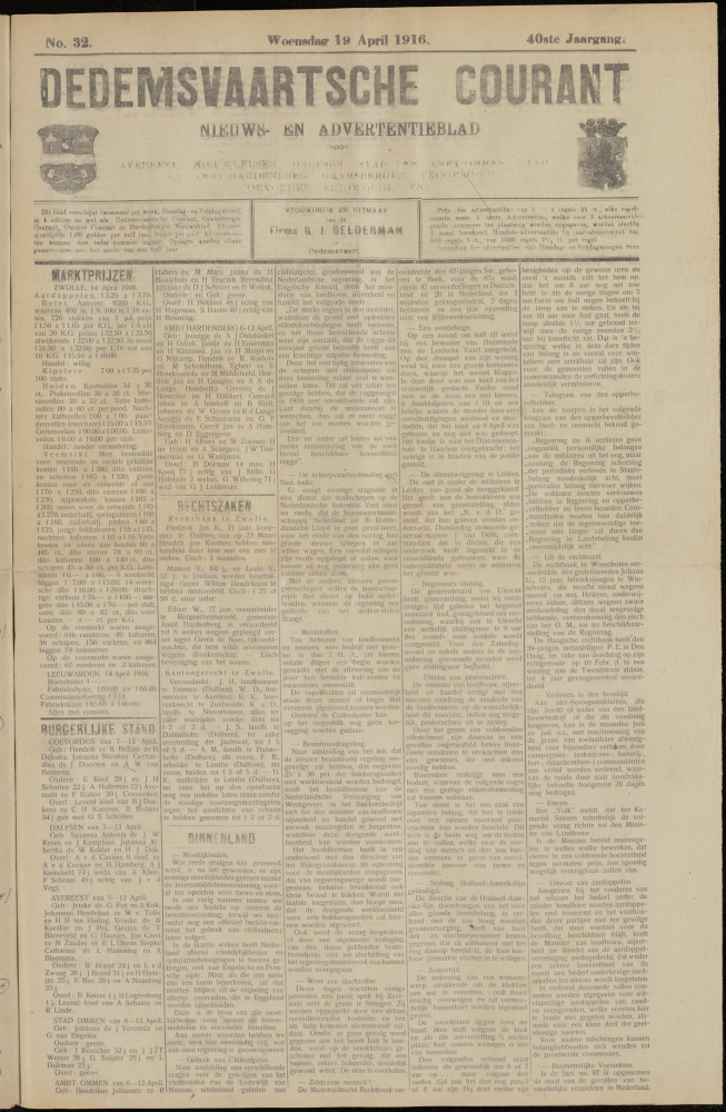 Bekijk detail van "Dedemsvaartsche Courant 19/4/1916 pagina 1 van 4<br xmlns:atlantis="urn:atlantis" />"
