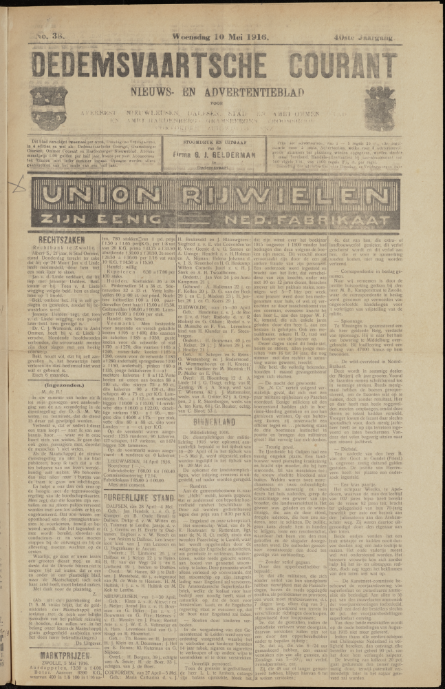 Bekijk detail van "Dedemsvaartsche Courant 10/5/1916 pagina 1 van 4<br xmlns:atlantis="urn:atlantis" />"