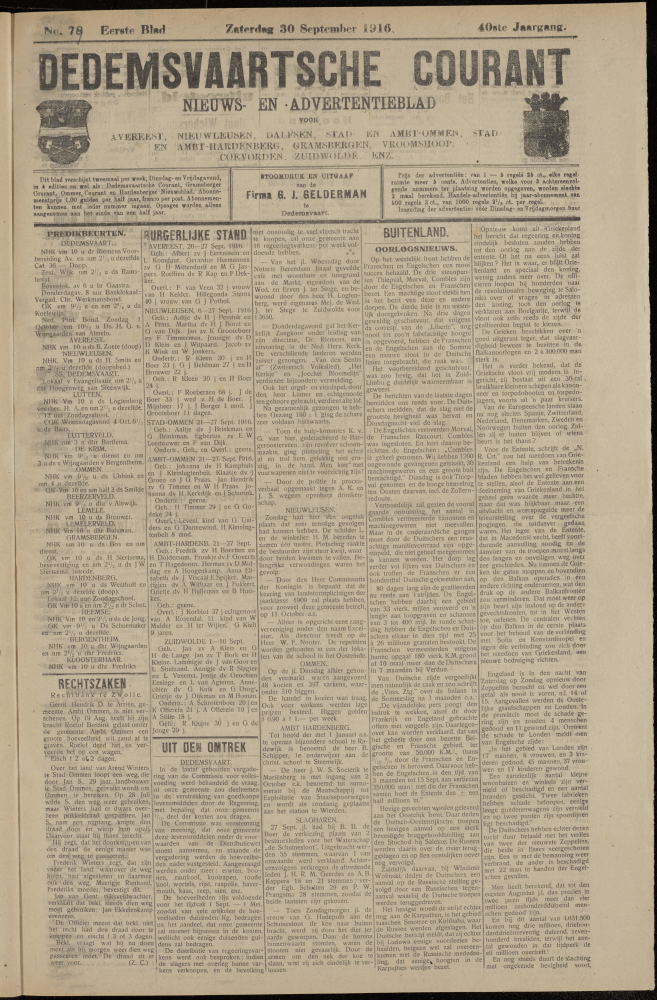 Bekijk detail van "Dedemsvaartsche Courant 30/9/1916 pagina 1 van 8<br xmlns:atlantis="urn:atlantis" />"