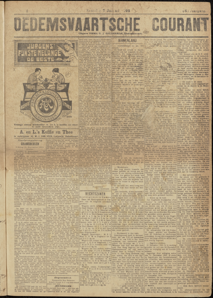 Bekijk detail van "Dedemsvaartsche Courant 7/1/1922 pagina 1 van 4<br xmlns:atlantis="urn:atlantis" />"