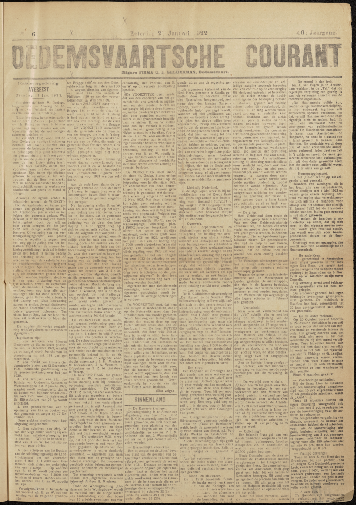 Bekijk detail van "Dedemsvaartsche Courant 21/1/1922 pagina 1 van 4<br xmlns:atlantis="urn:atlantis" />"