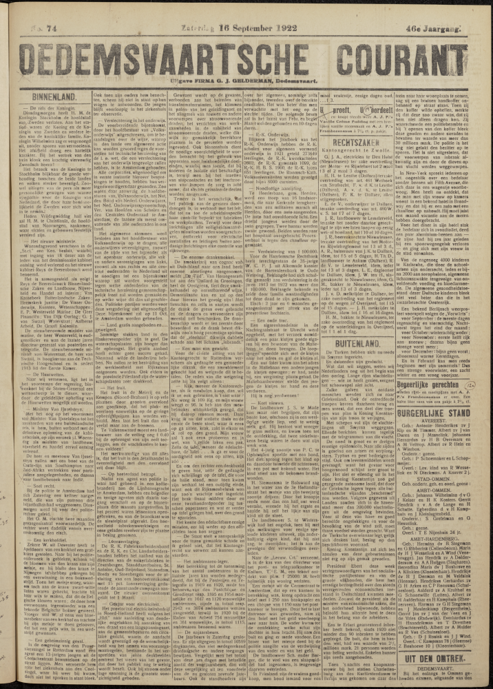 Bekijk detail van "Dedemsvaartsche Courant 16/9/1922 pagina 1 van 4<br xmlns:atlantis="urn:atlantis" />"