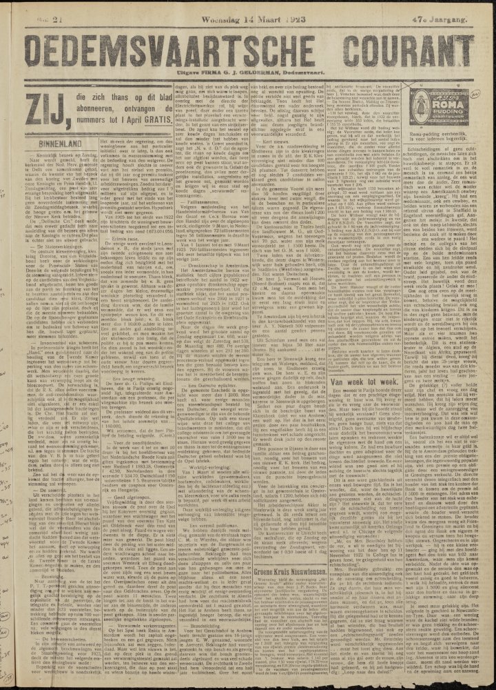 Bekijk detail van "Dedemsvaartsche Courant 14/3/1923 pagina <span class="highlight">1</span> van 4<br xmlns:atlantis="urn:atlantis" />"