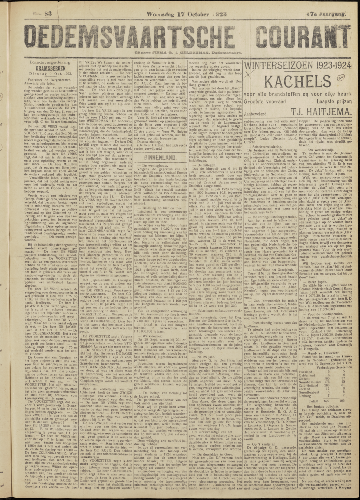 Bekijk detail van "Dedemsvaartsche Courant 17/10/1923 pagina 1 van 4<br xmlns:atlantis="urn:atlantis" />"