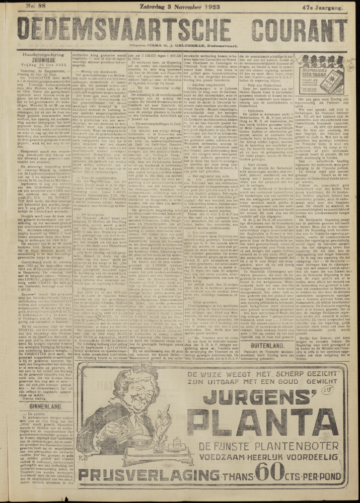 Bekijk detail van "Dedemsvaartsche Courant 3/11/1923 pagina 1 van 6<br xmlns:atlantis="urn:atlantis" />"