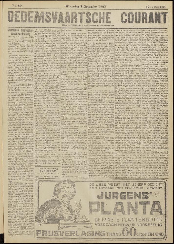 Bekijk detail van "Dedemsvaartsche Courant 7/11/1923 pagina 1 van 4<br xmlns:atlantis="urn:atlantis" />"