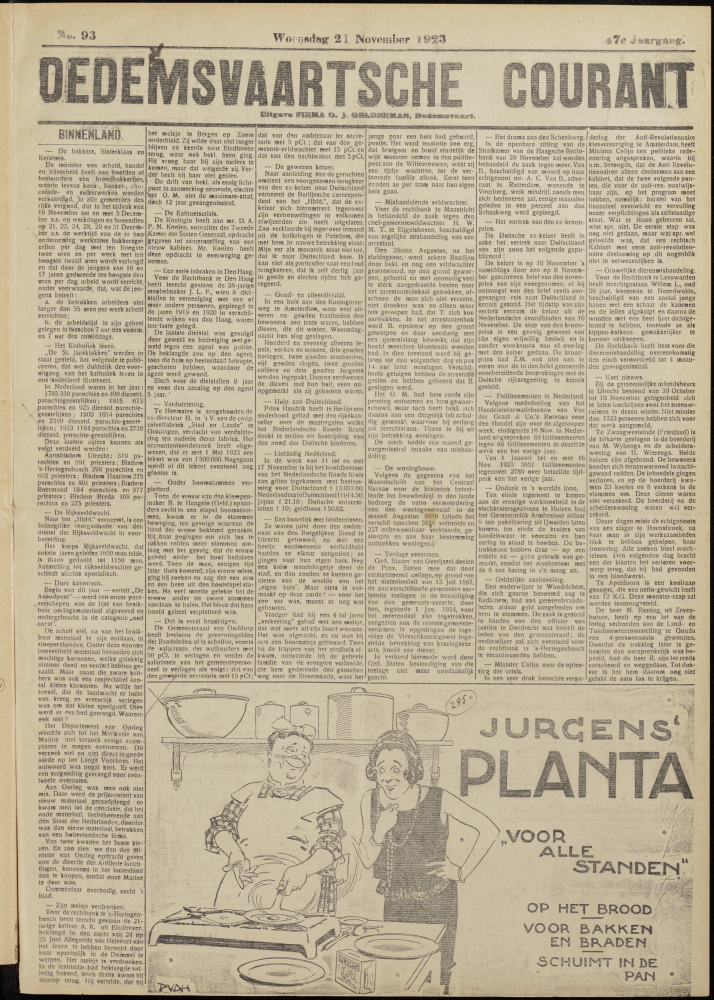 Bekijk detail van "Dedemsvaartsche Courant 21/11/1923 pagina 1 van 4<br xmlns:atlantis="urn:atlantis" />"