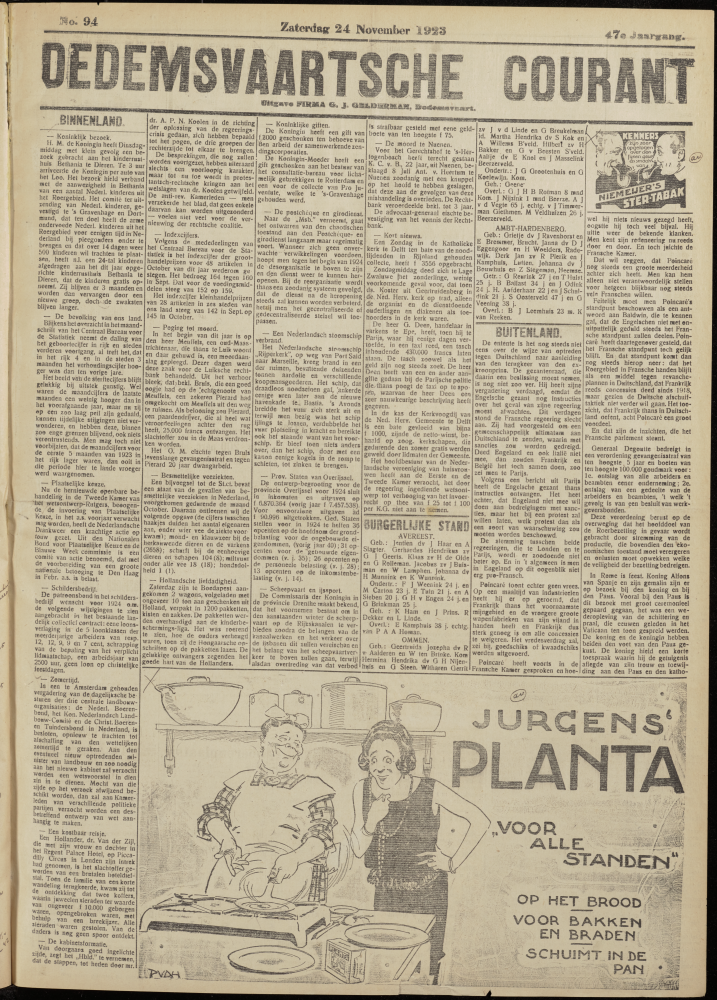 Bekijk detail van "Dedemsvaartsche Courant 24/11/1923 pagina 1 van 8<br xmlns:atlantis="urn:atlantis" />"