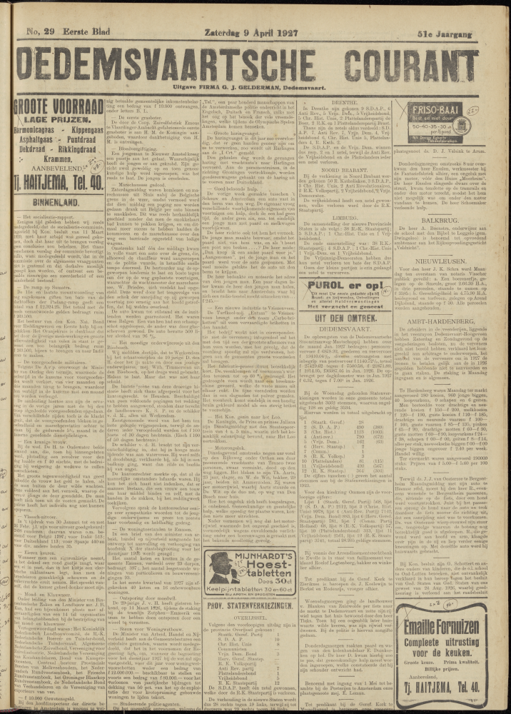 Bekijk detail van "Dedemsvaartsche Courant 9/4/1927 pagina 1 van 12<br xmlns:atlantis="urn:atlantis" />"
