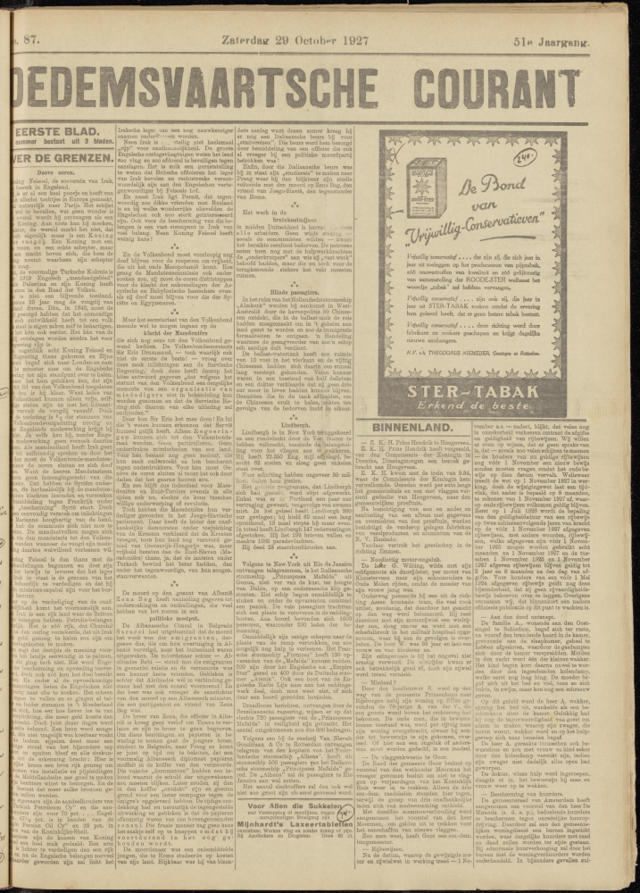 Bekijk detail van "Dedemsvaartsche Courant 29/10/1927 pagina 1 van 12<br xmlns:atlantis="urn:atlantis" />"