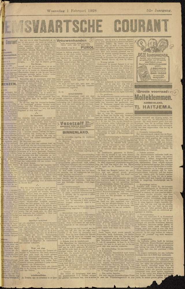 Bekijk detail van "Dedemsvaartsche Courant 1/2/1928 pagina 1 van 4<br xmlns:atlantis="urn:atlantis" />"