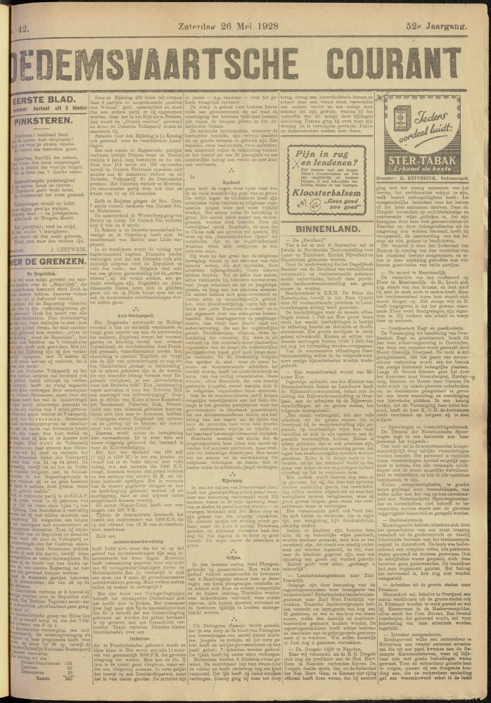 Bekijk detail van "Dedemsvaartsche Courant 26/5/1928 pagina 1 van 8<br xmlns:atlantis="urn:atlantis" />"