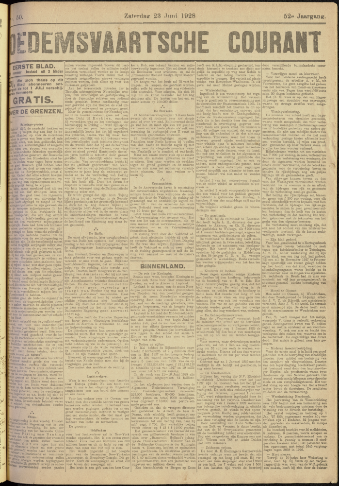 Bekijk detail van "Dedemsvaartsche Courant 23/6/1928 pagina 1 van 8<br xmlns:atlantis="urn:atlantis" />"