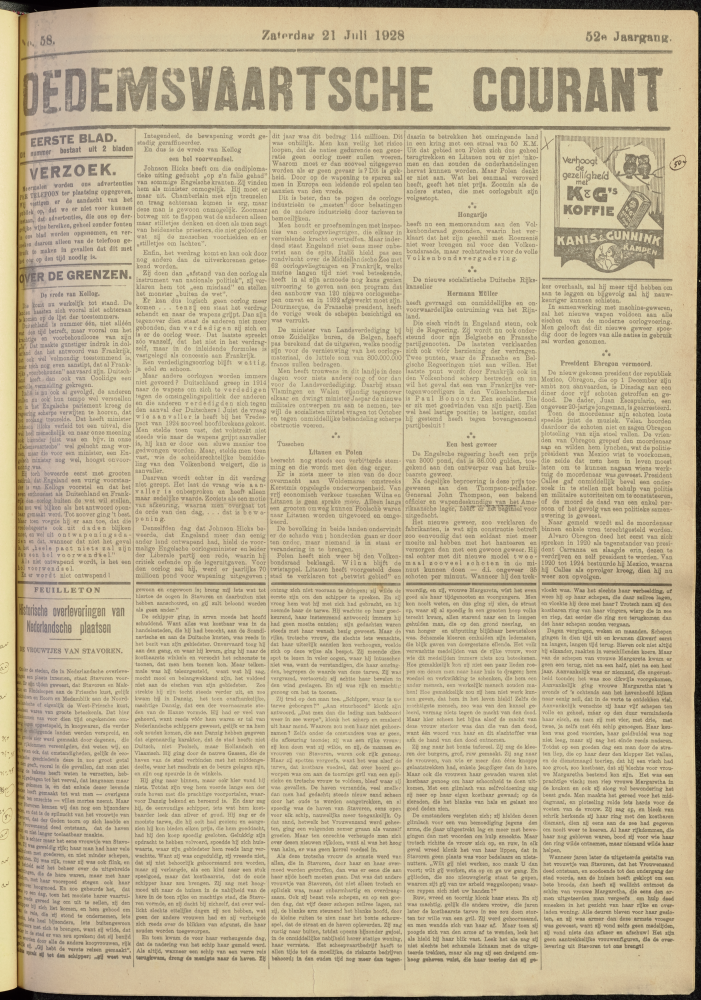 Bekijk detail van "Dedemsvaartsche Courant 21/7/1928 pagina 1 van 8<br xmlns:atlantis="urn:atlantis" />"