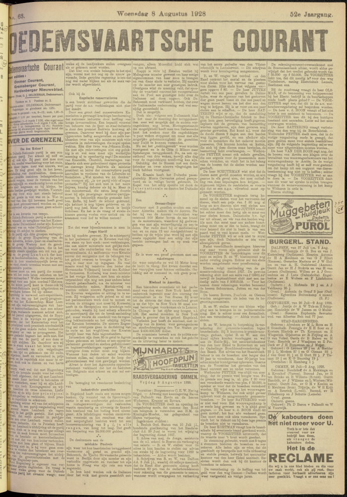 Bekijk detail van "Dedemsvaartsche Courant 8/8/1928 pagina <span class="highlight">1</span> van 4<br xmlns:atlantis="urn:atlantis" />"