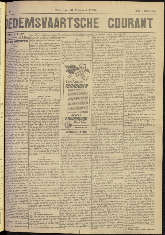 Bekijk detail van "Dedemsvaartsche Courant 16/2/1929 pagina 1 van 8<br xmlns:atlantis="urn:atlantis" />"
