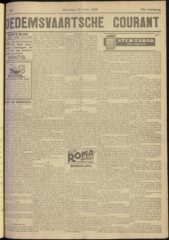 Bekijk detail van "Dedemsvaartsche Courant 15/6/1929 pagina 1 van 8<br xmlns:atlantis="urn:atlantis" />"