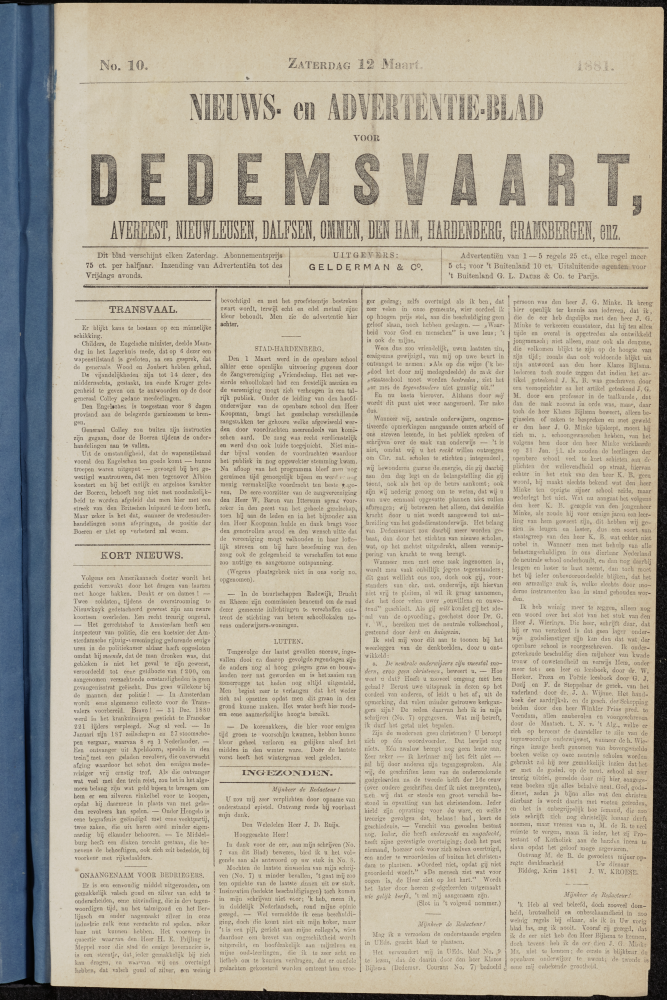 Bekijk detail van "Dedemsvaartsche Courant 12/3/1881 pagina 1 <span class="highlight">van</span> 4<br xmlns:atlantis="urn:atlantis" />"