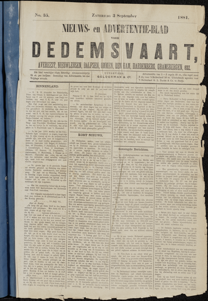 Bekijk detail van "Dedemsvaartsche Courant 3/9/1881 pagina 1 van 4<br xmlns:atlantis="urn:atlantis" />"