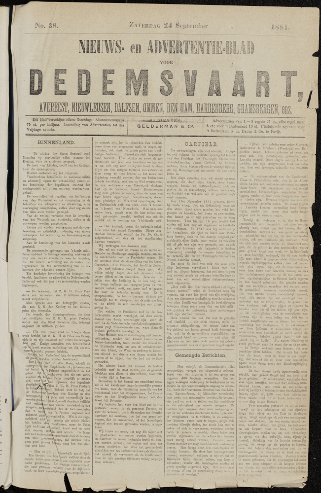 Bekijk detail van "Dedemsvaartsche Courant 24/9/1881 pagina 1 van 4<br xmlns:atlantis="urn:atlantis" />"