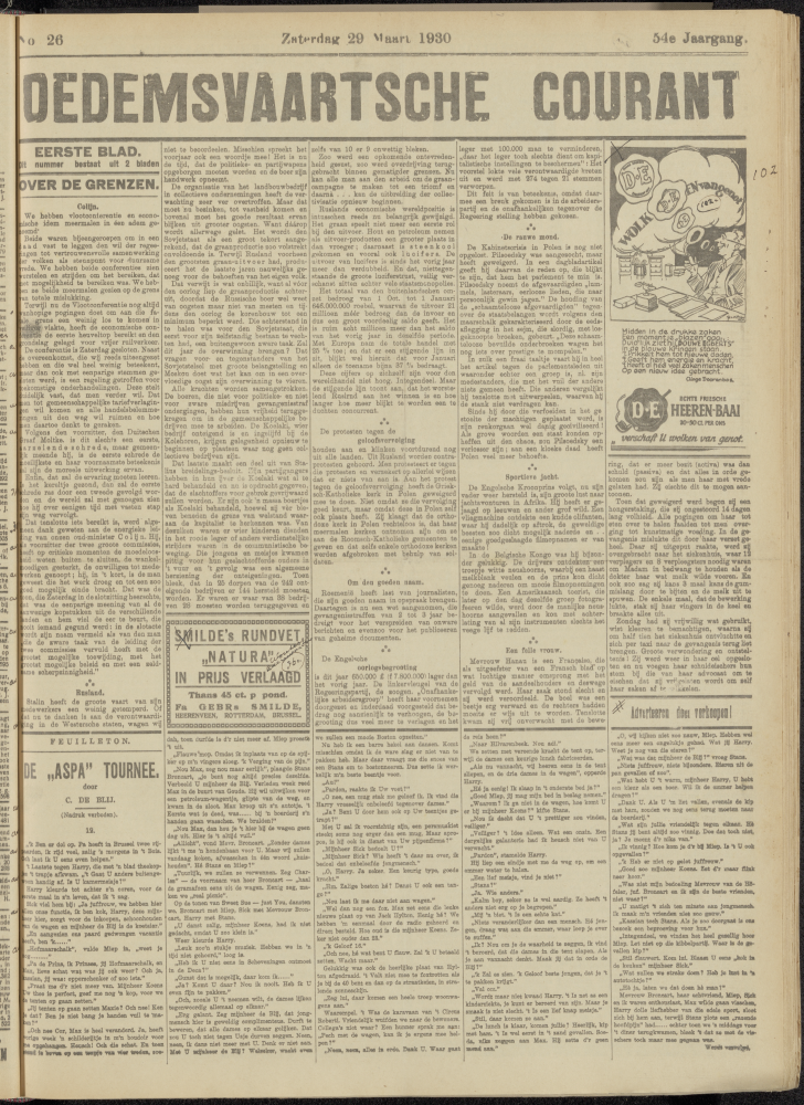 Bekijk detail van "Dedemsvaartsche Courant 29/3/1930 pagina 1 van 8<br xmlns:atlantis="urn:atlantis" />"