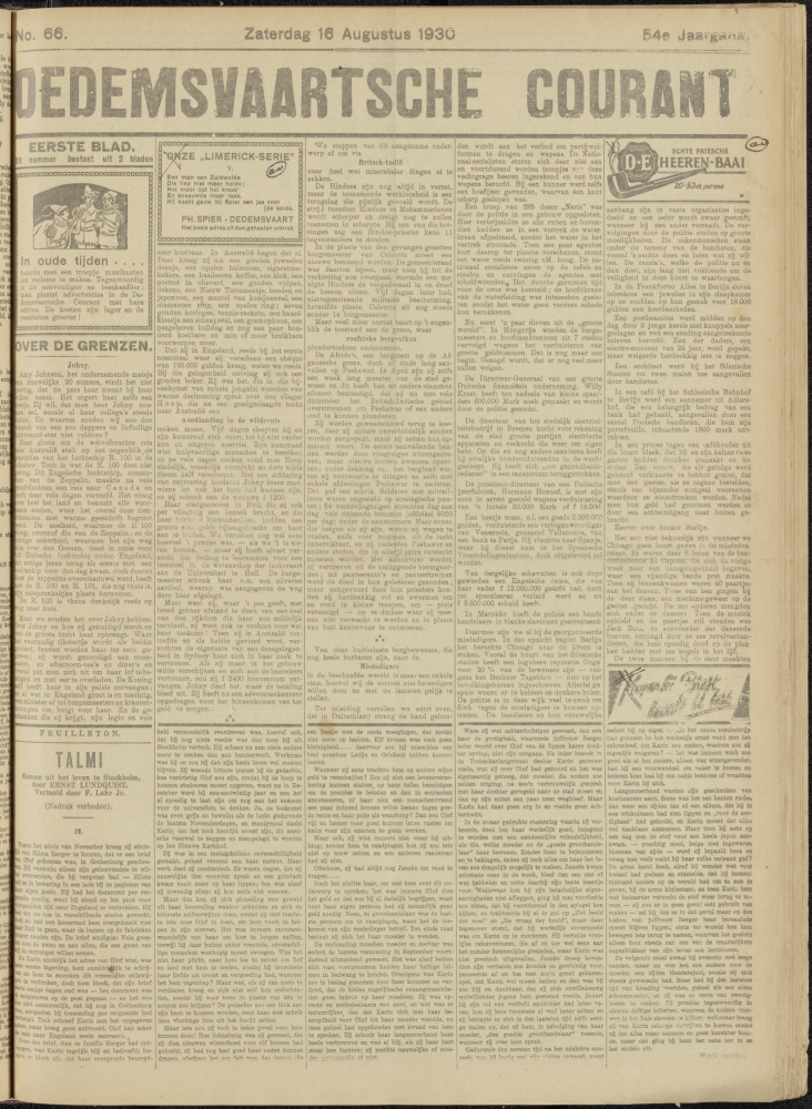Bekijk detail van "Dedemsvaartsche Courant 16/8/1930 pagina 1 van 8<br xmlns:atlantis="urn:atlantis" />"