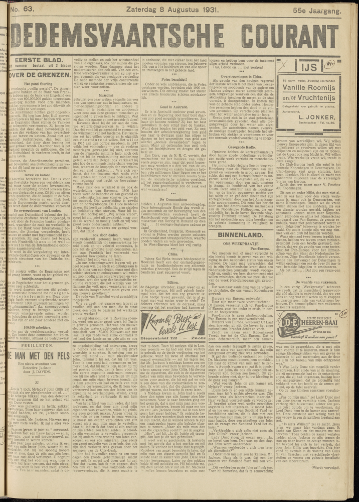 Bekijk detail van "Dedemsvaartsche Courant 8/8/1931 pagina 1 van 8<br xmlns:atlantis="urn:atlantis" />"