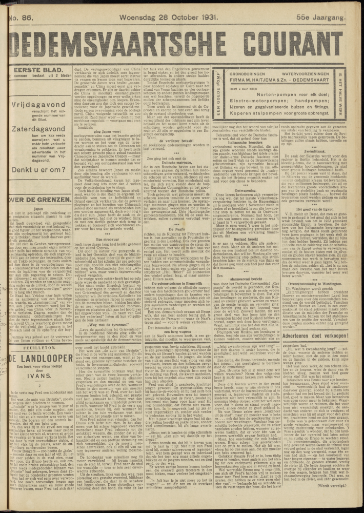Bekijk detail van "Dedemsvaartsche Courant 28/10/1931 pagina 1 van 8<br xmlns:atlantis="urn:atlantis" />"