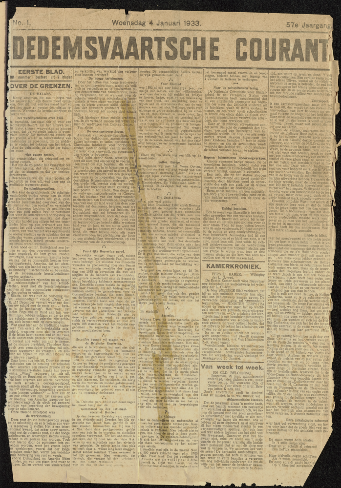 Bekijk detail van "Dedemsvaartsche Courant 4/1/1933 pagina 1 van 10<br xmlns:atlantis="urn:atlantis" />"